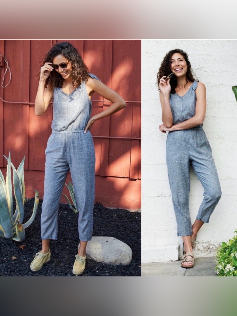 Toad&Co Blue Chambray Sleeveless Jumpsuit